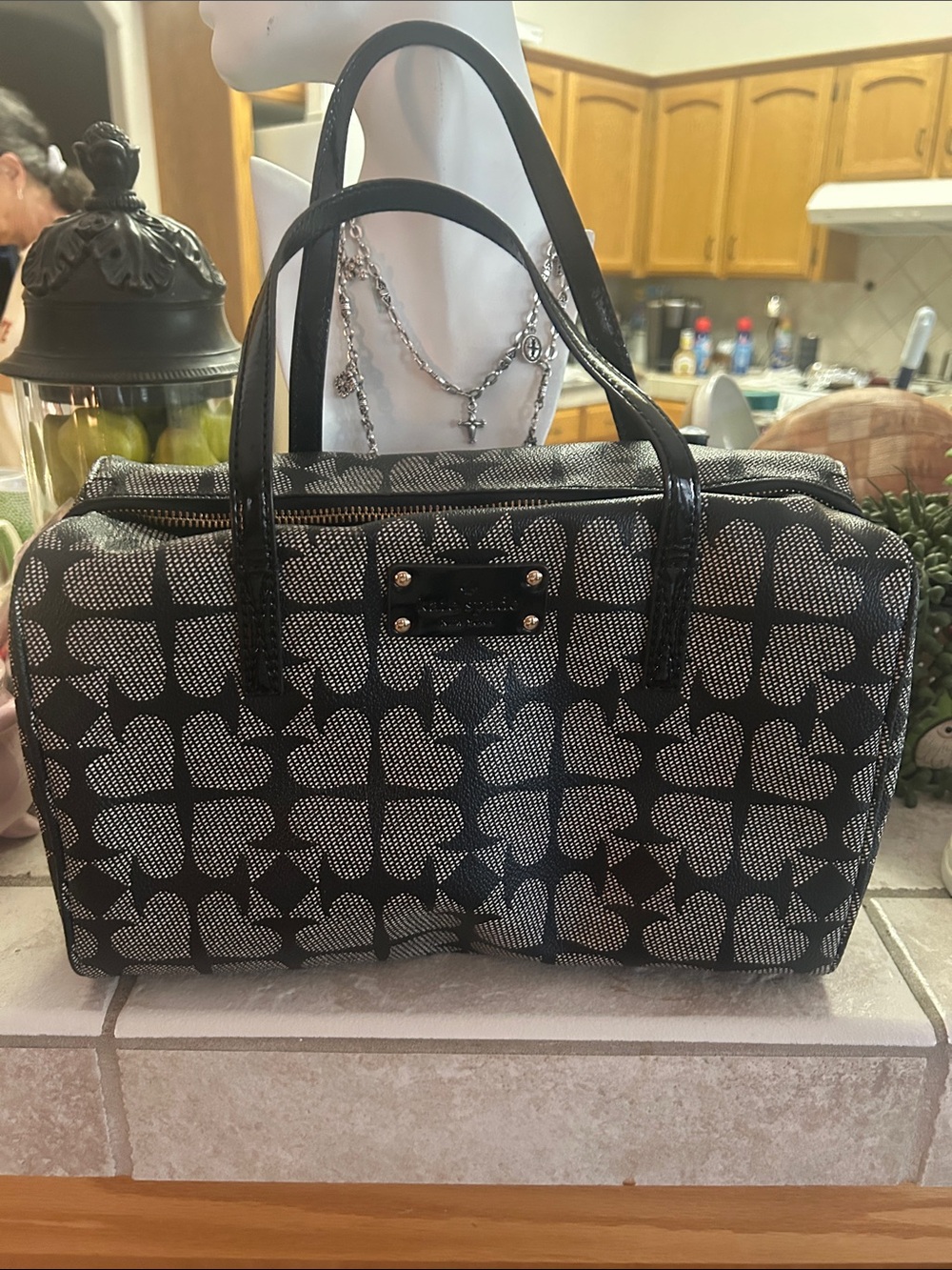 kate spade Black and White Heart Pattern Satchel